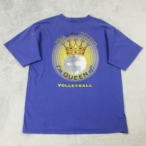 Vintage 90s T Shirt Size XL Womens Volleyball Queen Graphic POW Faded Purple